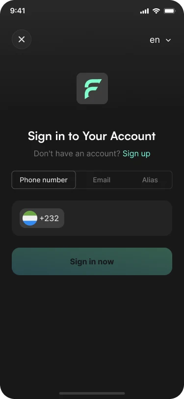 Flot app sign-up screen